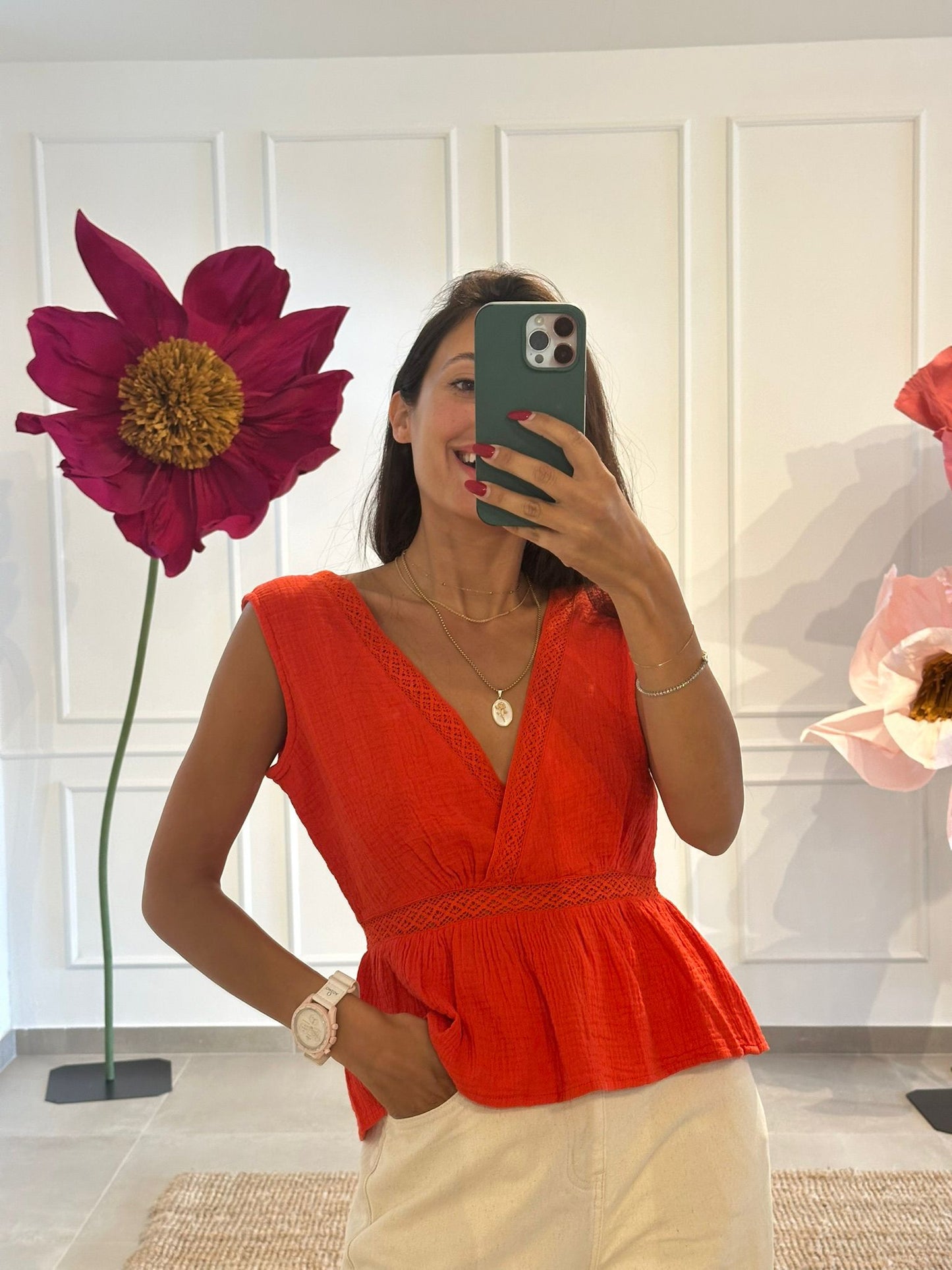TOP ROSSO INCROCIATO IN COTONE PETIT ETOILE