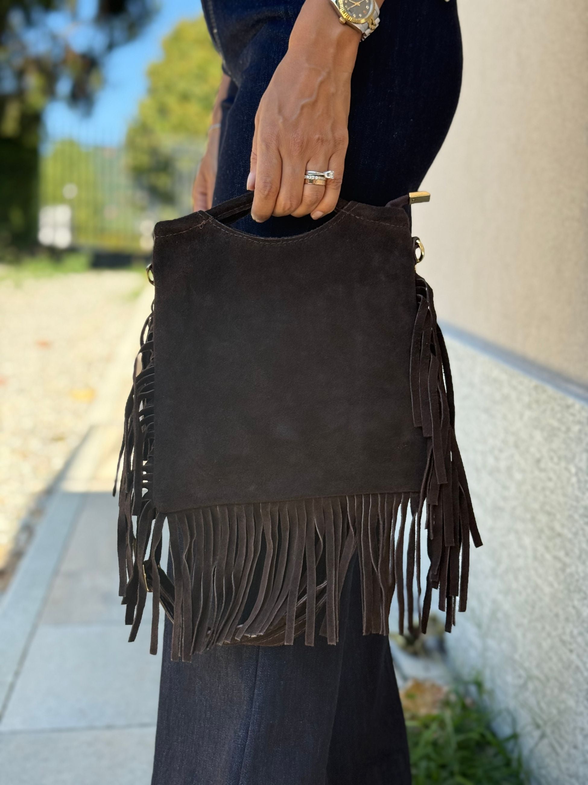 BORSA IN CAMOSCIO FRANGE