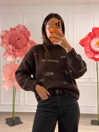 Maglione ampio in lana ricamato a mano