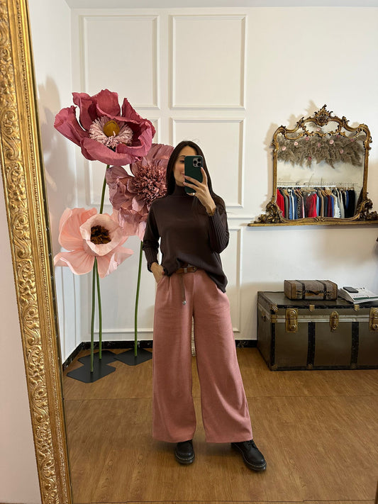 PANTALONE IN VELLUTO LARGO ROSA