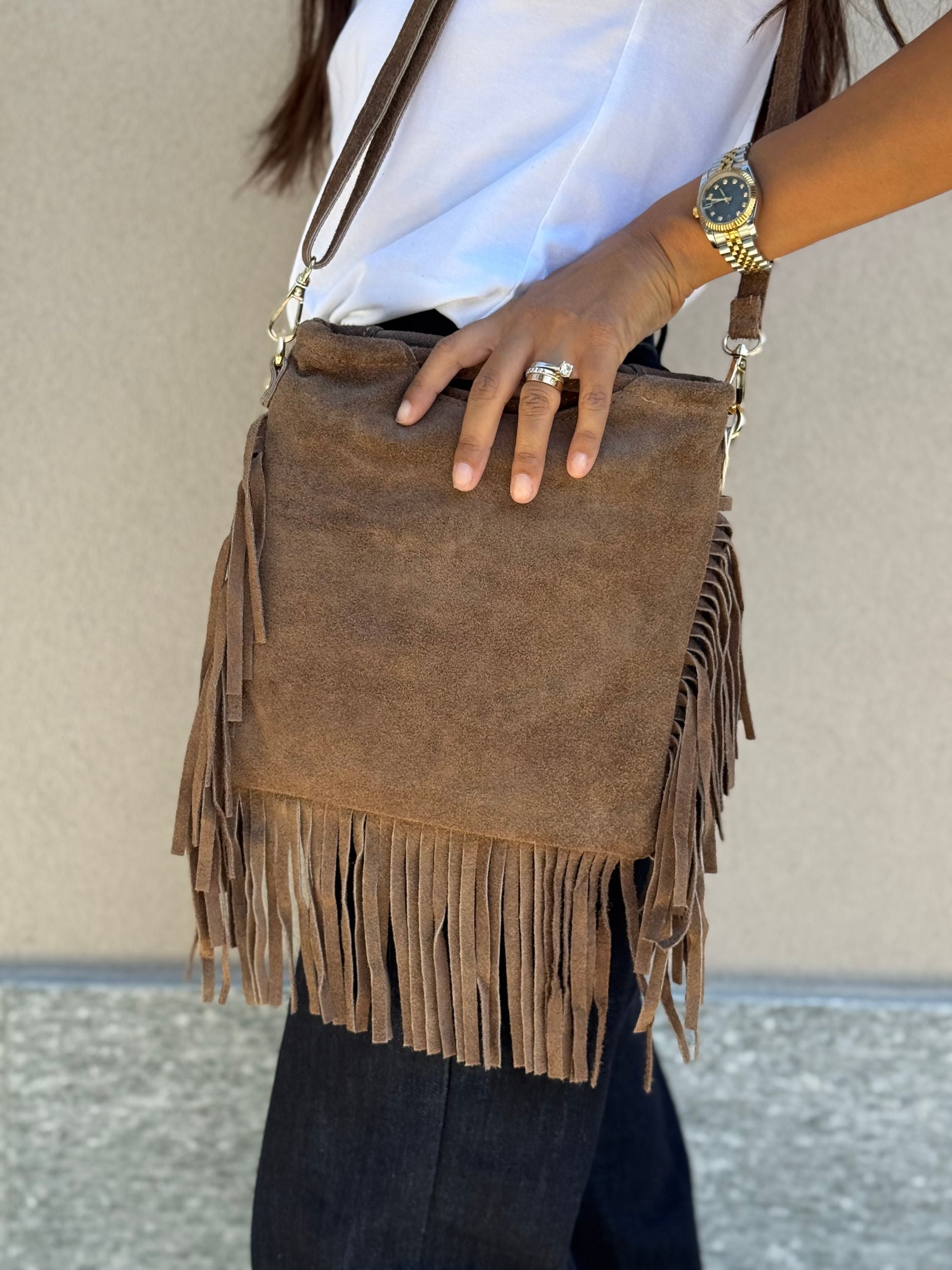 BORSA IN CAMOSCIO FRANGE