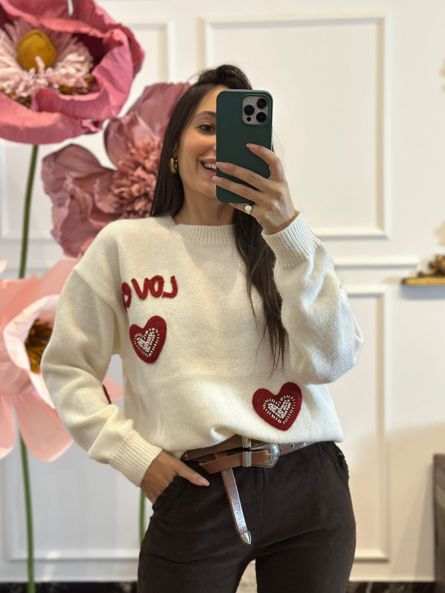 PULLOVER LOVE E CUORI BIANCO