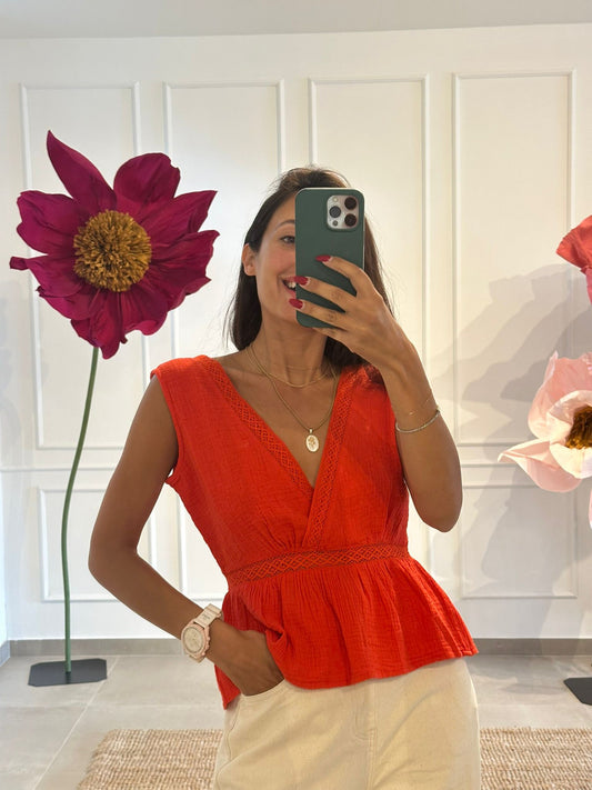 TOP ROSSO INCROCIATO IN COTONE PETIT ETOILE