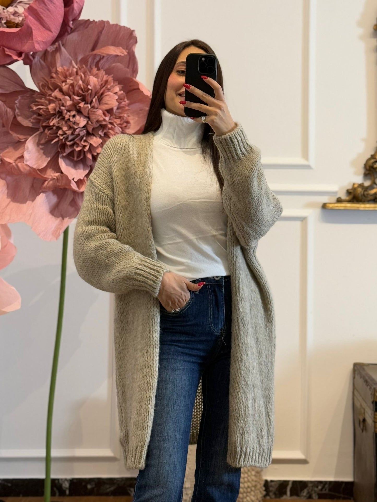 CARDIGAN LUNGO BEIGE