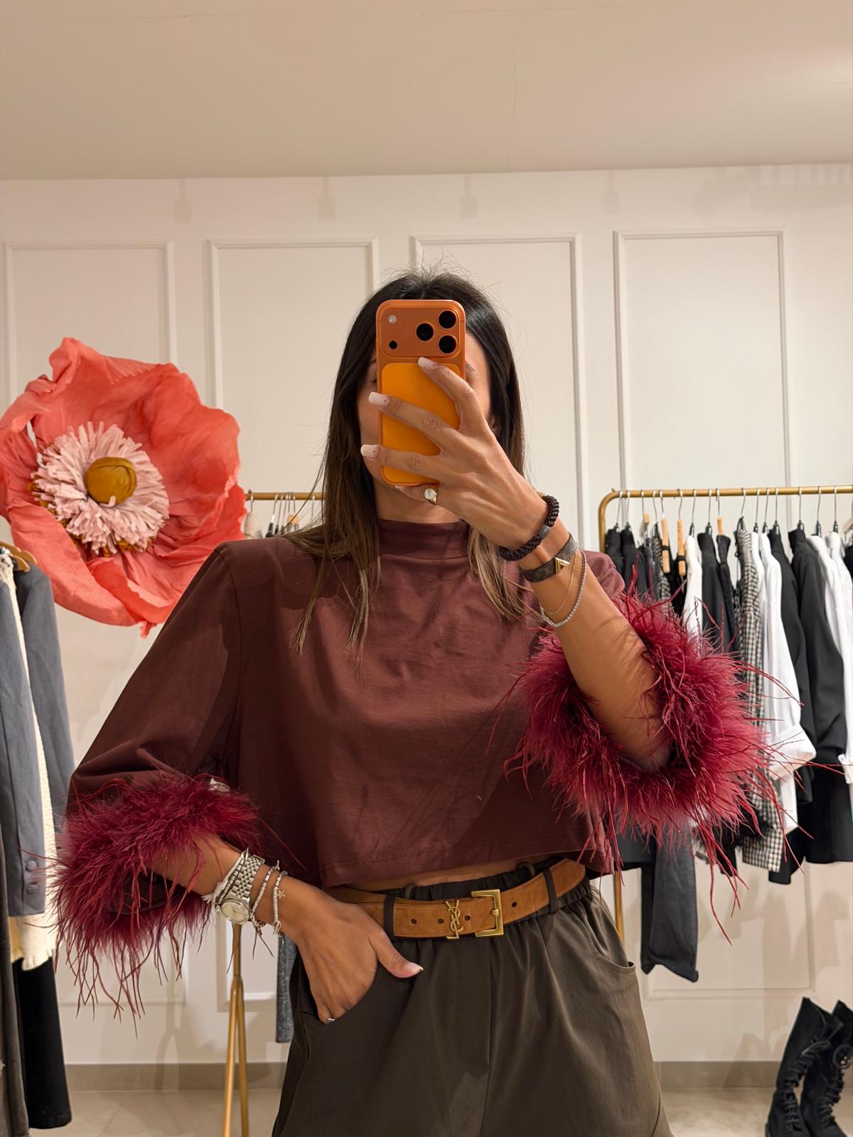 Maglia crop piume 158