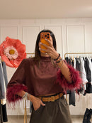 Maglia crop piume 158