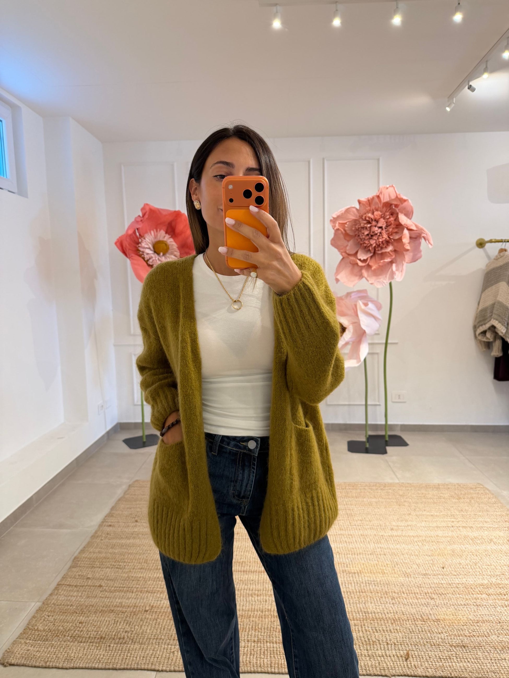 Cardigan aperto misto Kid mohair e lana