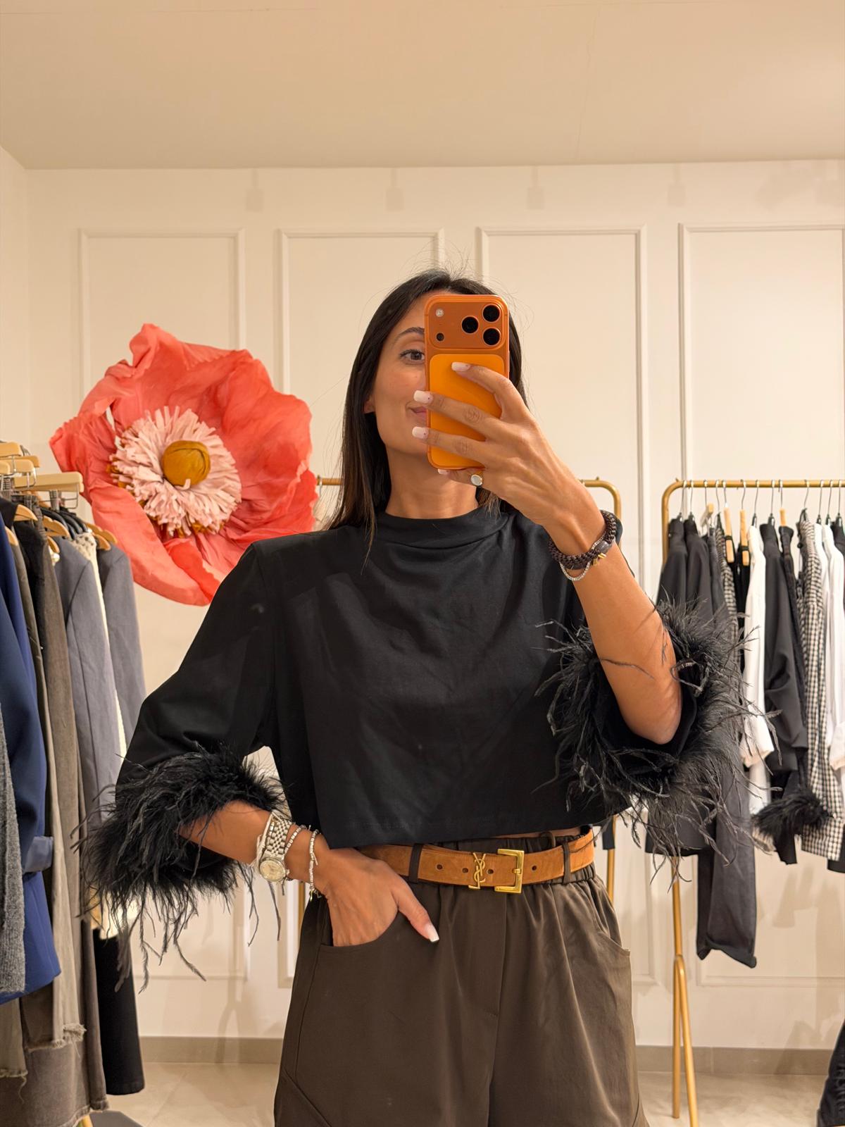 Maglia crop piume 158