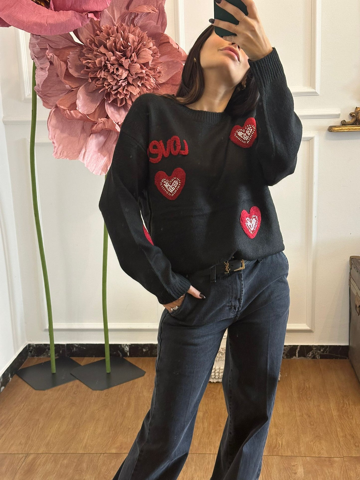 PULLOVER LOVE E CUORI NERO