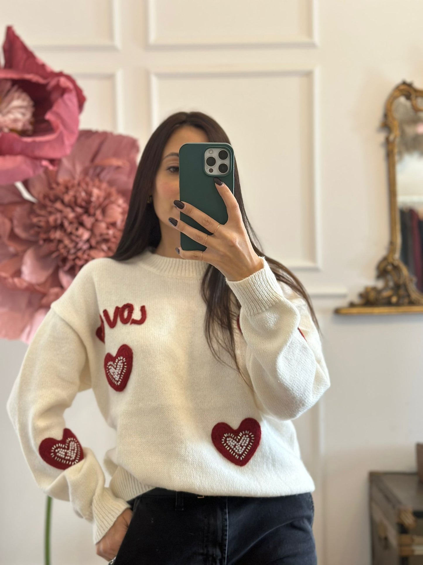 PULLOVER LOVE E CUORI BIANCO