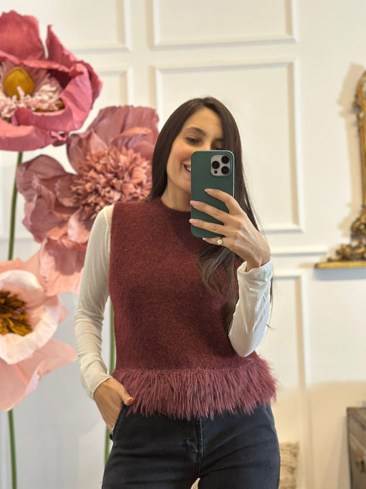 GILET CON PIUME BORDEAUX