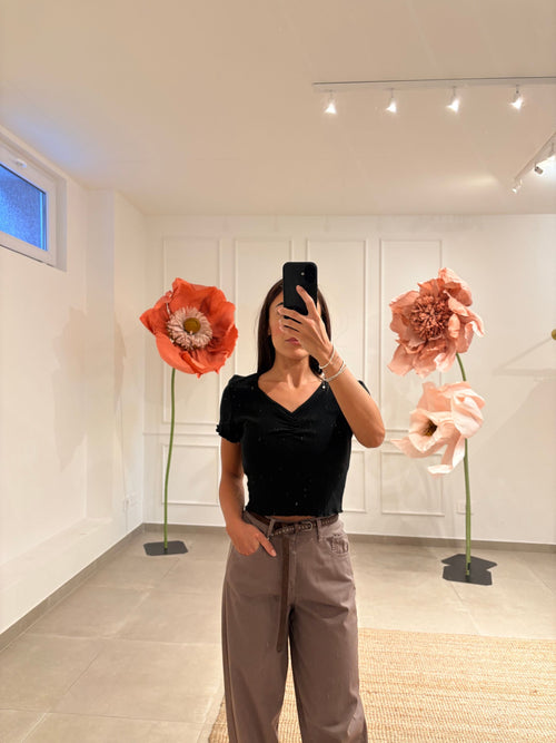 T shirt crop con arriccio