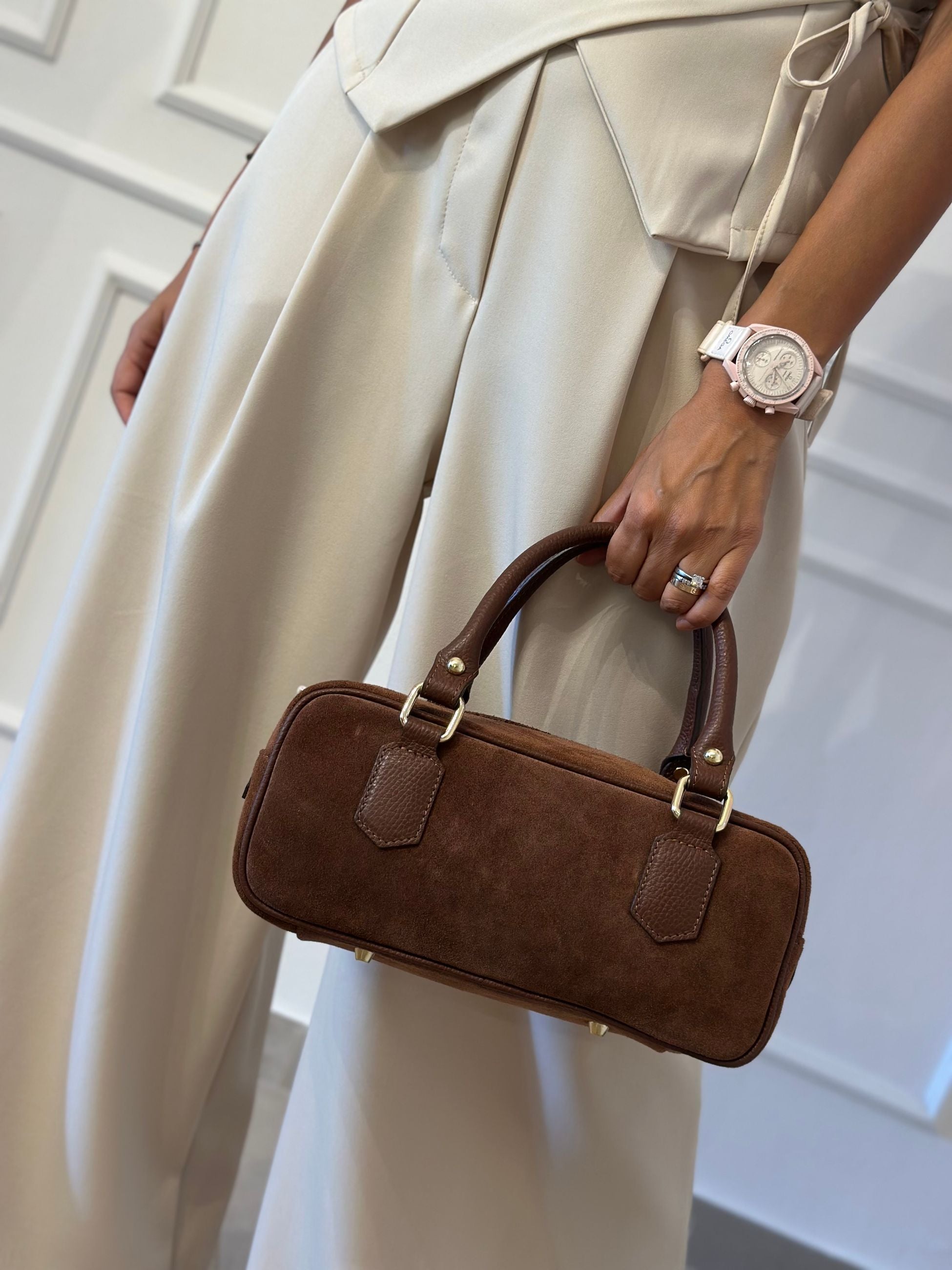 BORSA IN PELLE SCAMOSCIATA MINI BAULETTO