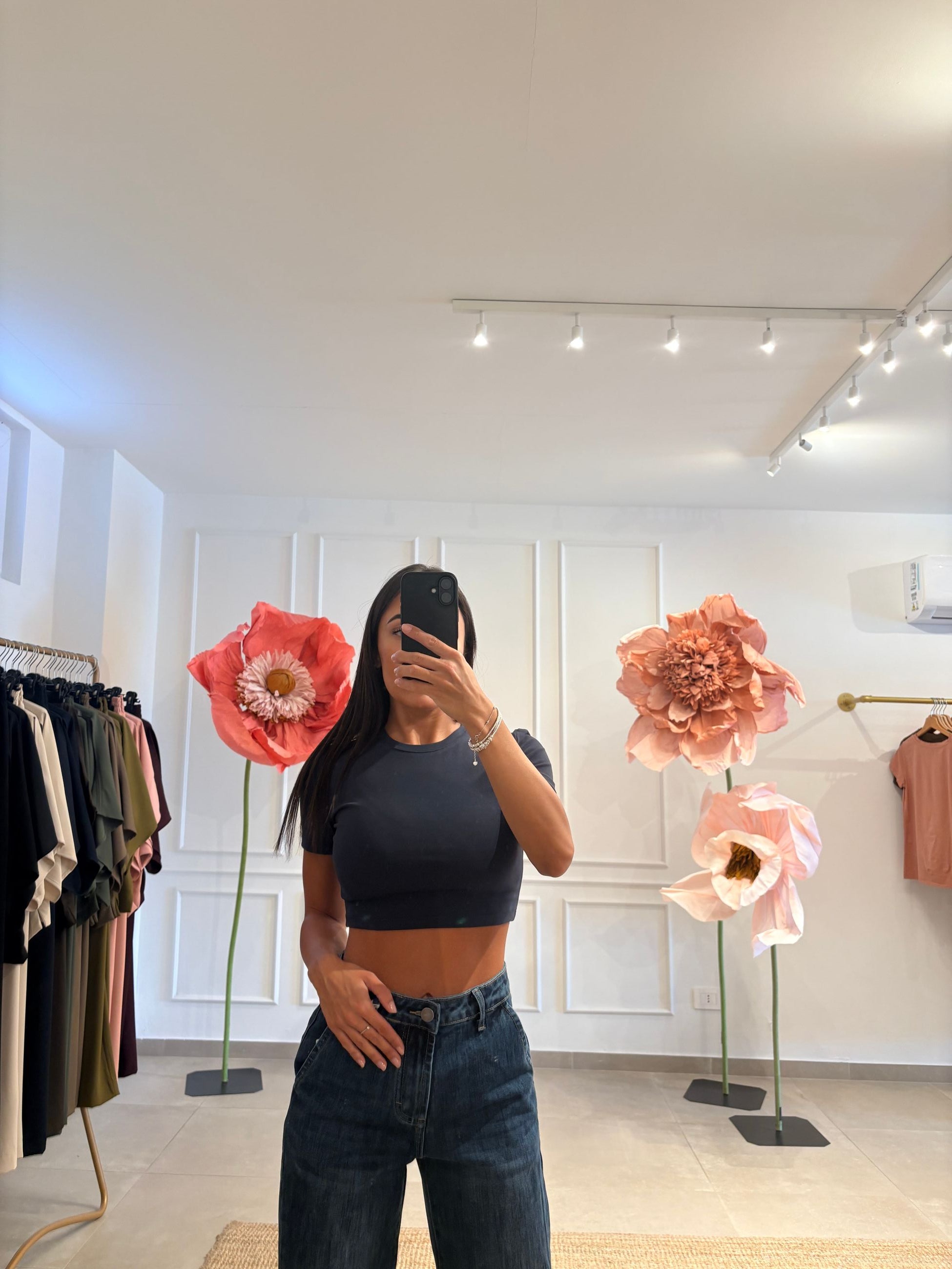 T shirt crop cotone