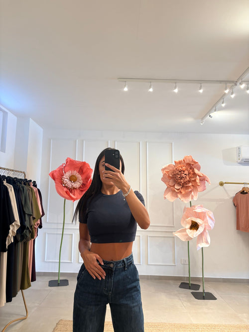 T shirt crop cotone