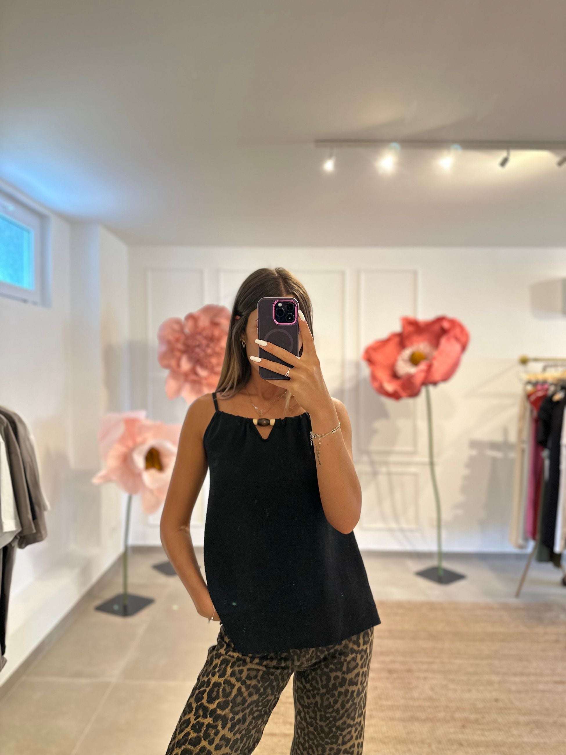 TOP SMANICATO INSERTI IN BAMBU'