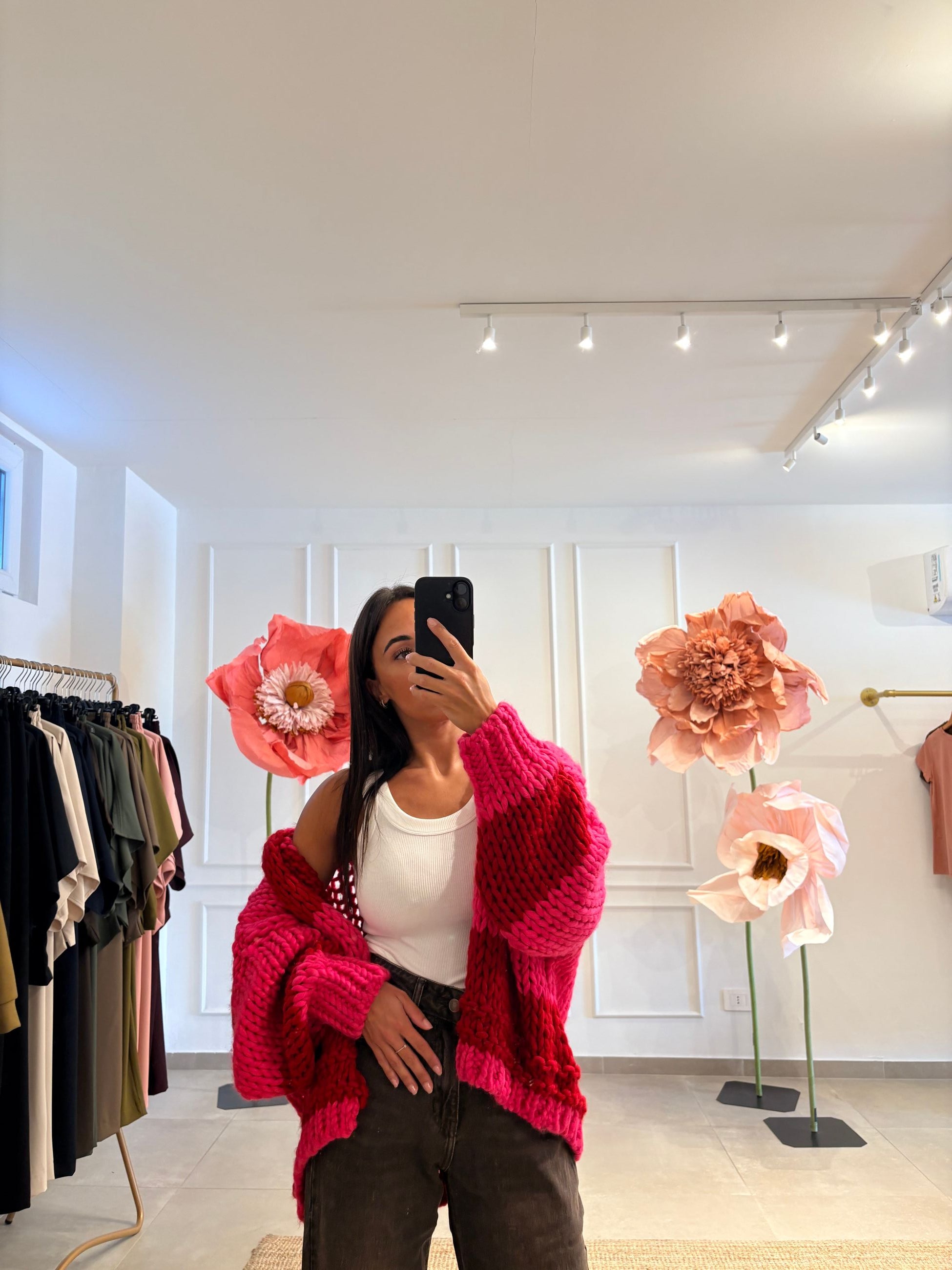 Cardigan a righe, trama spessa